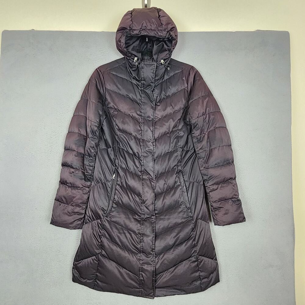 Eddie Bauer Quilted Puffer Coat Womens S Black Hooded Goose Down 550 Fill Warm